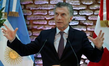 El presidente Mauricio Macri, durante un discurso en la Casa Rosada el 18 de marzo.