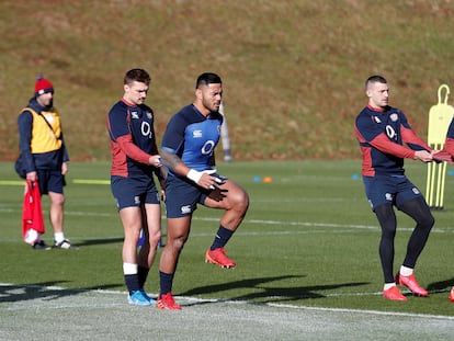 Entrenamiento de la selección inglesa de rugby durante el Seis Naciones 2020.