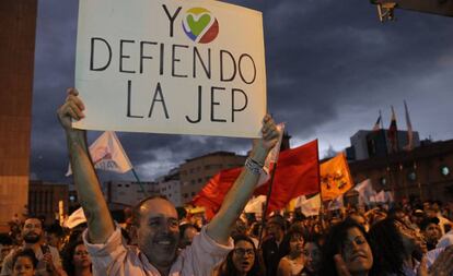 Movilización en defensa de la JEP, el pasado 18 de marzo en Cali.