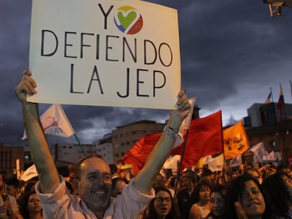 Movilización en defensa de la JEP, el pasado 18 de marzo en Cali.