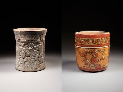 Dos vasijas de la zona maya pertenecientes al lote 186 y 187 de la subasta.