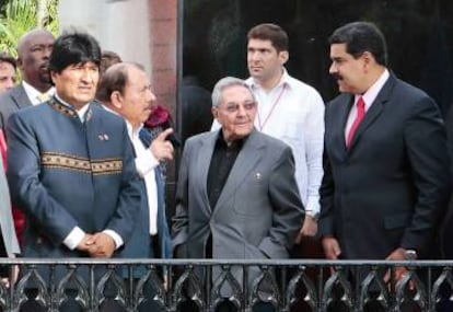 Evo Morales, Castro y Maduro en Caracas.