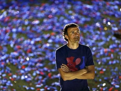 Luis Enrique durant la celebració de diumenge passat.