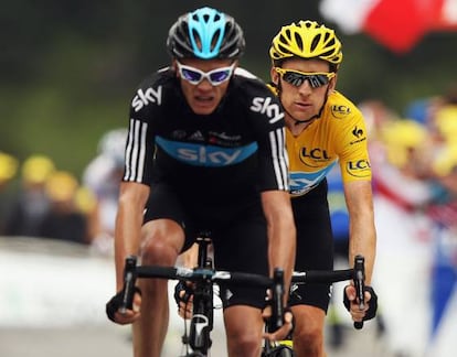 Froome y Wiggins a la llegada de la etapa de ayer