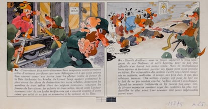 'La bête est morte!' (1944). Esta historia escrita por Edmond François Calvo es la primera representación del Holocausto en el mundo del cómic, aunque aparece de manera velada. En esta obra se relata la Segunda Guerra Mundial y la ocupación alemana en forma de sátira, representando los humanos como animales. La historieta fue publicada en 1944 justo después de la liberación de Francia, pero unos meses antes del final del conflicto. El broche final a las historias que se narran en 'La bête est morte!' es la caída de Hitler, que se anuncia, pero no se llega a escenificar.