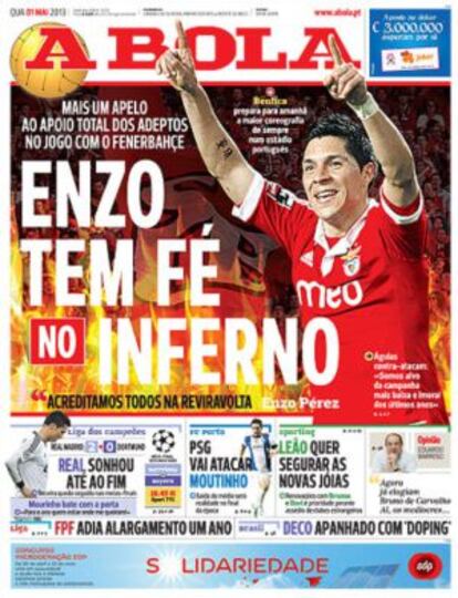 Portada del diario portugués A Bola