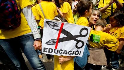 Protesters young and old at a demonstration in Barcelona on Tuesday against education cuts.