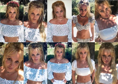 As diferentes imagens que Britney publicou em vários dias na sua conta do Instagram, frequentemente com a mesma roupa, a mesma pose e a mesma localização.