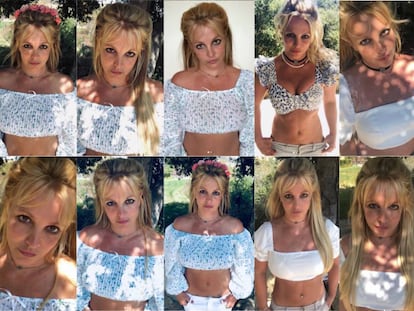 As diferentes imagens que Britney publicou em vários dias na sua conta do Instagram, frequentemente com a mesma roupa, a mesma pose e a mesma localização.