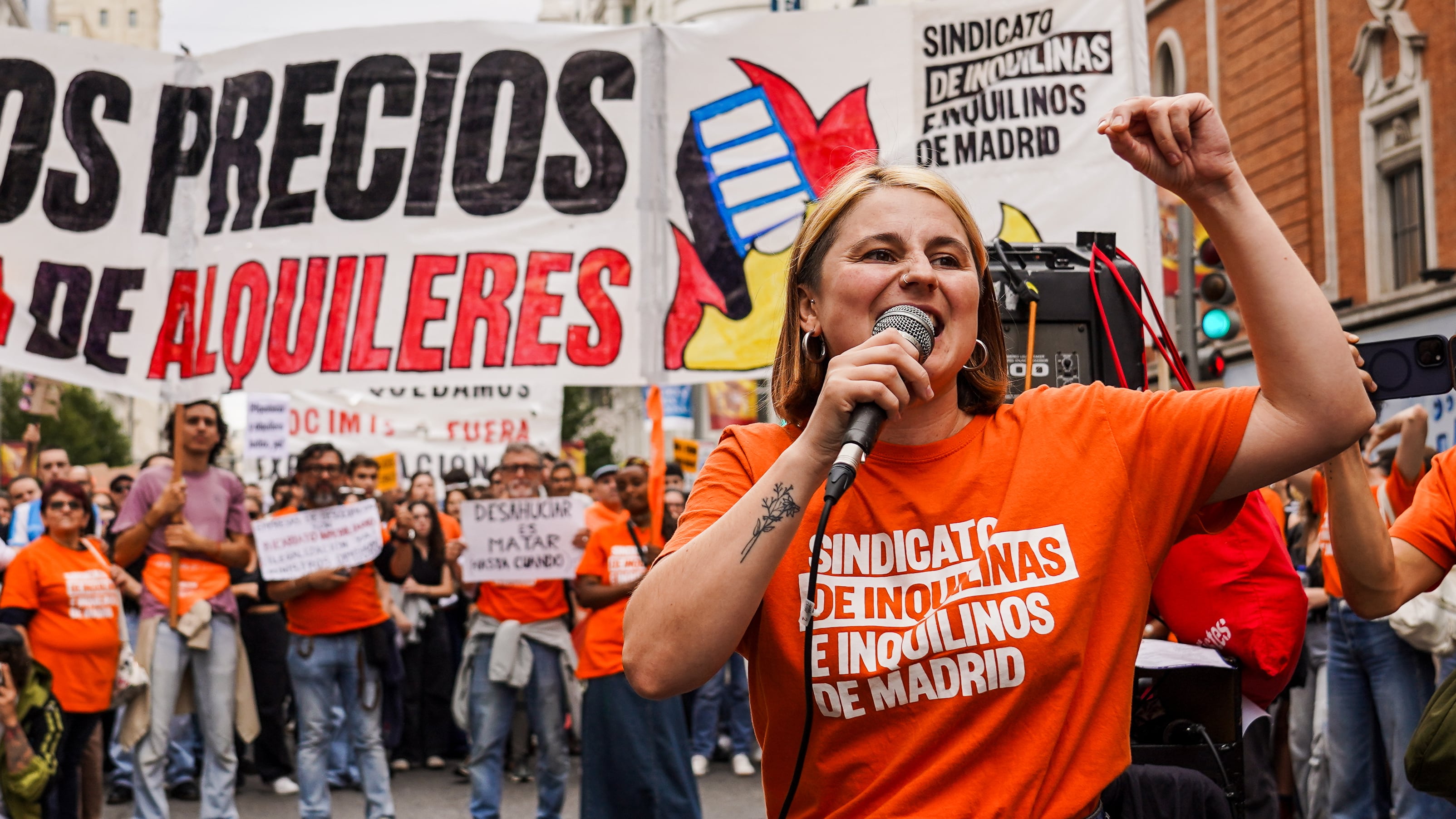 Valeria Racu, portavoz del Sindicato de Inquilinas, en la manifestación del 13 de octubre en Madrid bajo el lema 'La vivienda es un derecho, no un negocio'.