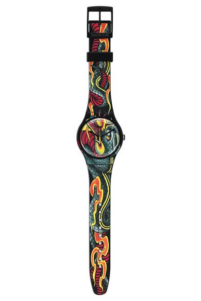 Los últimos diseños de Swatch & Art están inspirados en el fascinante mundo del arte del tatuaje. Y para ello Swatch se ha reodeado de grandes tatuadores como el francés Tin-Tin, que ha creado el modelo FIRED SNAKEE.