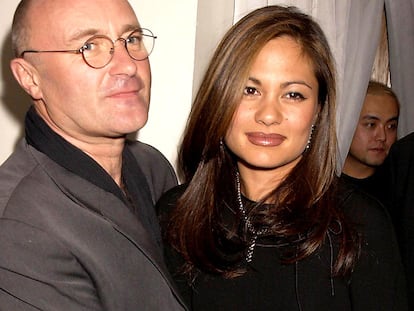 Phil Collins com Orianne quando ainda eram um casal feliz.