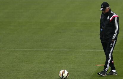 Carlo Ancelotti, en el entrenamiento en Valdebebas