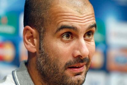 Pep Guardiola, durante la rueda de prensa previa al partido ante el BATE.