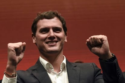 Albert Rivera, durante el mitin con el que cerr&oacute; la campa&ntilde;a. 