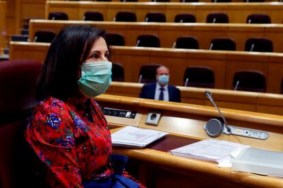 La ministra de Defensa, Margarita Robles, durante su comparecencia de este viernes en el Senado.