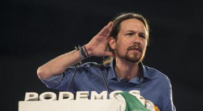 Pablo Iglesias, en el velódromo sevillano Dos Hermanas el pasado 20 de marzo