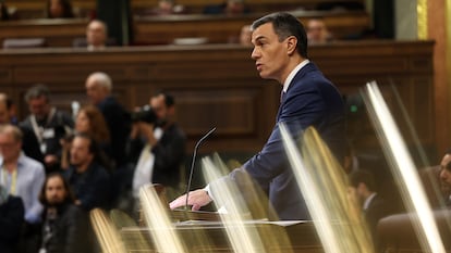 Pedro Sánchez interviene en el debate de su investidura, este jueves en el Congreso.