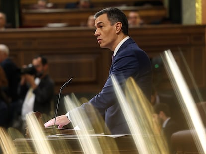 Pedro Sánchez interviene en el debate de su investidura, este jueves en el Congreso.