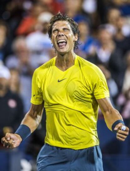 Nadal celebra su victoria ante Djokovic.