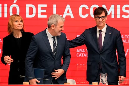 Salvador Illa saluda al alcalde de Barcelona, Jaume Collboni.