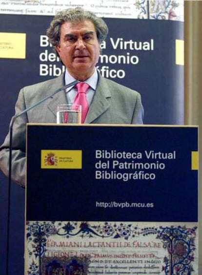 César Antonio Molina, durante la inauguración de la la Biblioteca Virtual de Patrimonio Bibliográfico