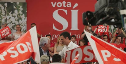Pedro Sánchez en un acto del PSOE este viernes.