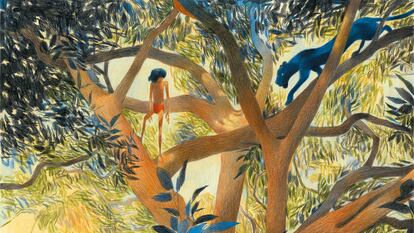 Ilustración de interior de 'El libro de la selva. Las tres historias de Mowgli', de Rudyard Kipling, dibujado por Andrea Serio y editado por Edelvives.