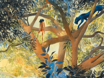 Ilustración de interior de 'El libro de la selva. Las tres historias de Mowgli', de Rudyard Kipling, dibujado por Andrea Serio y editado por Edelvives.