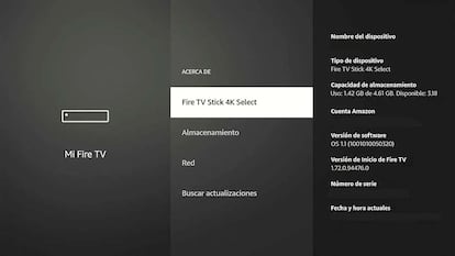 Datos del reproductor Fire TV Stick 4K Select de Amazon