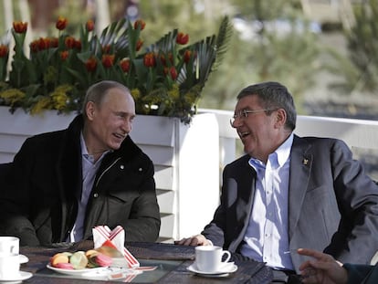 Putin y Bach, desayunando durante los Juegos de Sochi 2014.