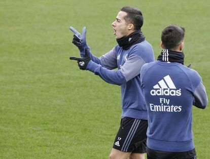 Lucas Vázquez, durante un entrenamiento del Real Madrid en Valdebebas.