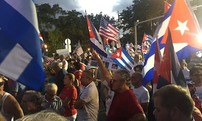 Protesta anticastrista en la Pequeña Habana, en Miami, en noviembre de 2016.