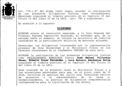 Extracto del auto de García-Castellón donde acuerda elevar al Supremo la exposición razonada contra Iglesias.