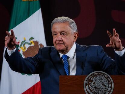 Andrés Manuel López Obrador en una conferencia matutina en Palacio Nacional, el 6 de febrero.