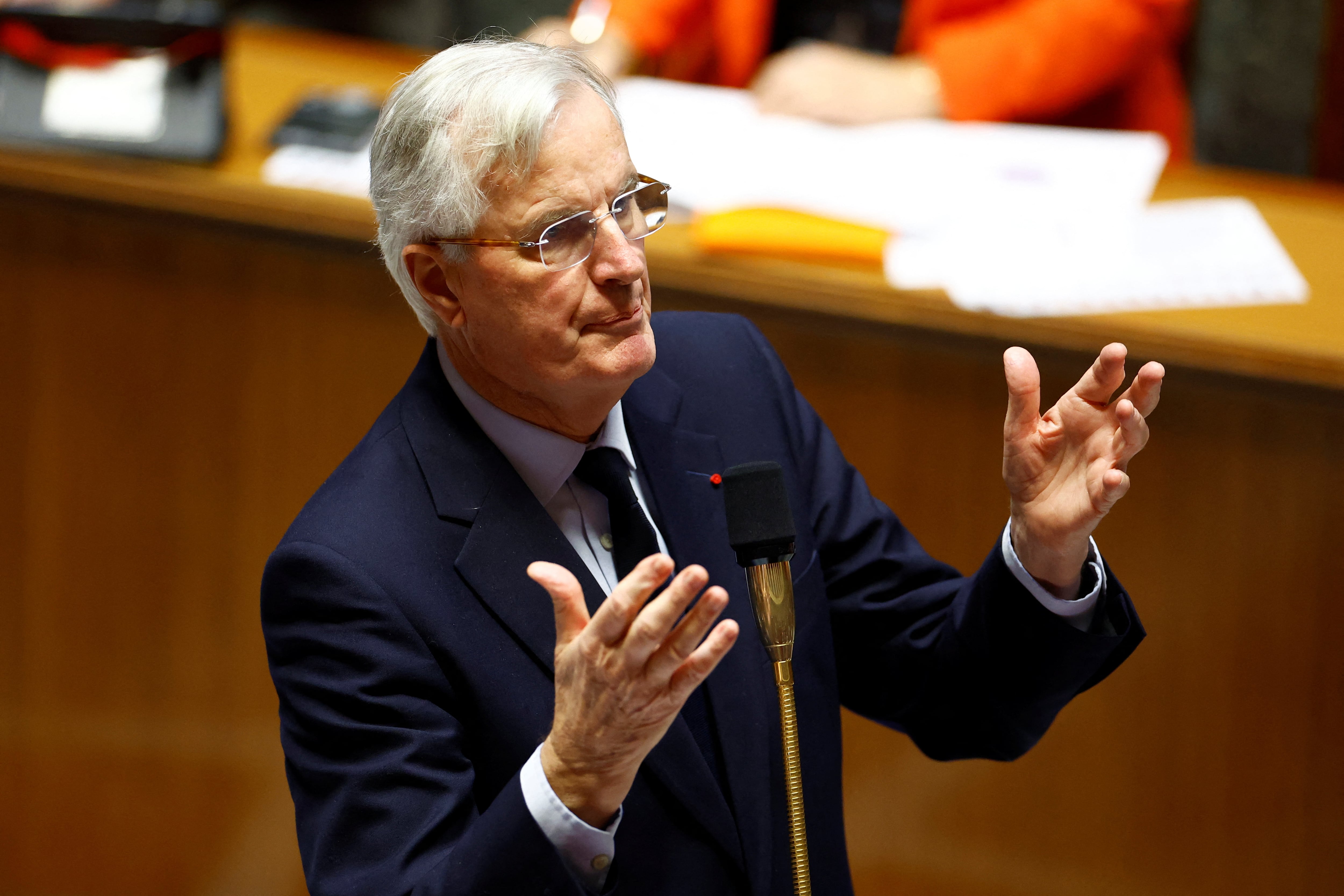 El primer ministro francés, Michel Barnier, en su intervención en la Asamblea Nacional este martes.