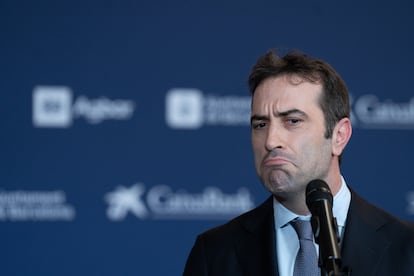 El ministro de Economía, Comercio y Empresa, Carlos Cuerpo, interviene durante a la 40 Reunió Cercle d'Economia.