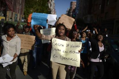 Protesters shout during a demonstration against a violent assault on a woman of Nigerian origin in Bilbao on Tuesday.