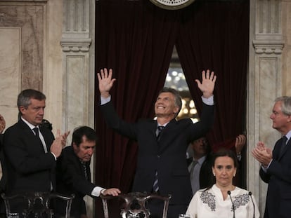 O presidente da Argentina, Mauricio Macri, ao chegar ao Congresso nesta terça.