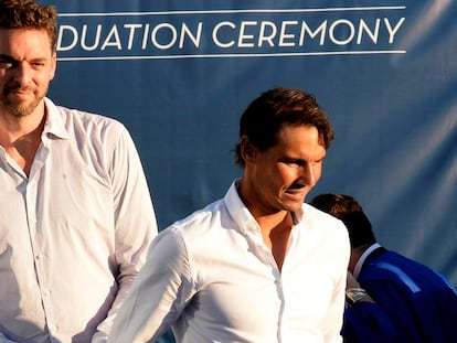 Rafa Nadal y Pau Gasol, en un acto en 2018 en la academia del tenista en Manacor