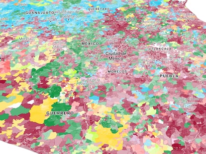 Un recorte del mapa del voto calle a calle en México, de EL PAÍS