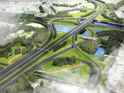 Maqueta de la futura autopista A16 en el entorno de Rotterdam (Holanda).