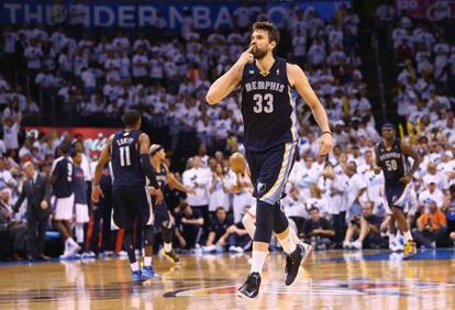 Marc Gasol celebra una canasta con Memphis.