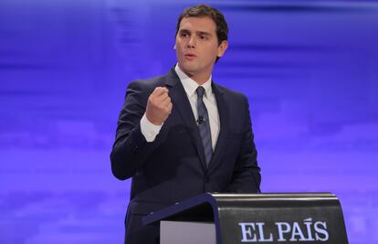 El líder de Ciudadanos a la presidencia del Gobierno Albert Rivera durante su intervención en el debate.