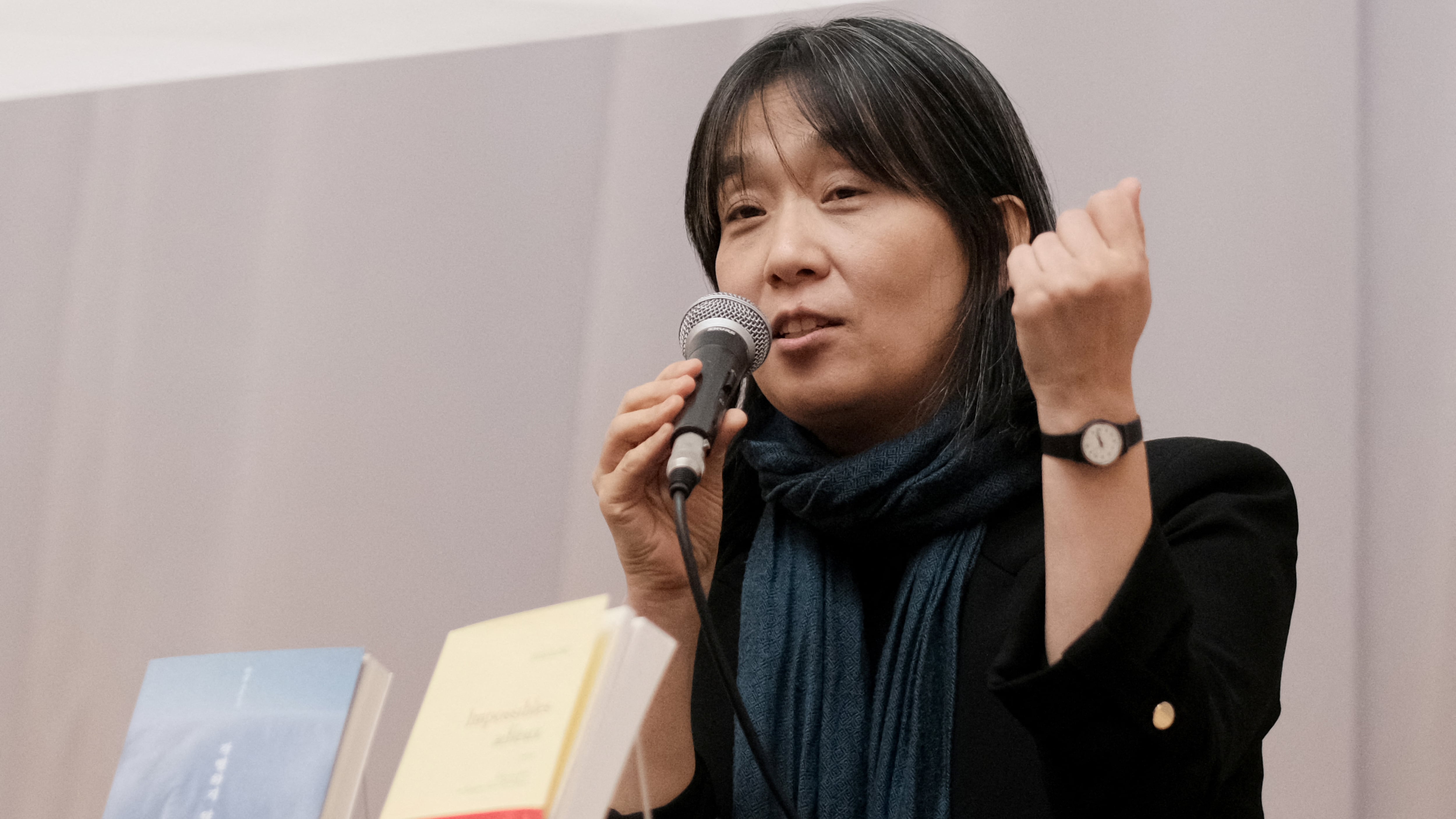 South Korean author Han Kang, the winner of the 2024 Nobel Prize in Literature, attends a press conference, in Seoul, South Korea, in this photo taken on November 14, 2023. Yonhap via REUTERS THIS IMAGE HAS BEEN SUPPLIED BY A THIRD PARTY. NO RESALES. NO ARCHIVES. SOUTH KOREA OUT. NO COMMERCIAL OR EDITORIAL SALES IN SOUTH KOREA.