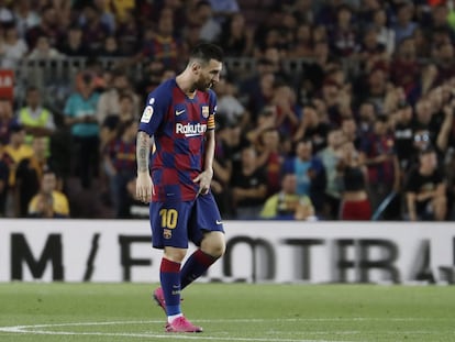 Messi, tras lesionarse en un partido con el Barça en 2019.