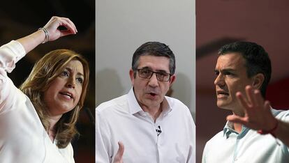 Susana D&iacute;az, Patxi L&oacute;pez y Pedro S&aacute;nchez.