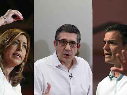 Susana D&iacute;az, Patxi L&oacute;pez y Pedro S&aacute;nchez.