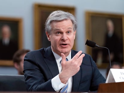 FBI Director Christopher Wray testifies on Capitol Hill in Washington, on April 27, 2023.