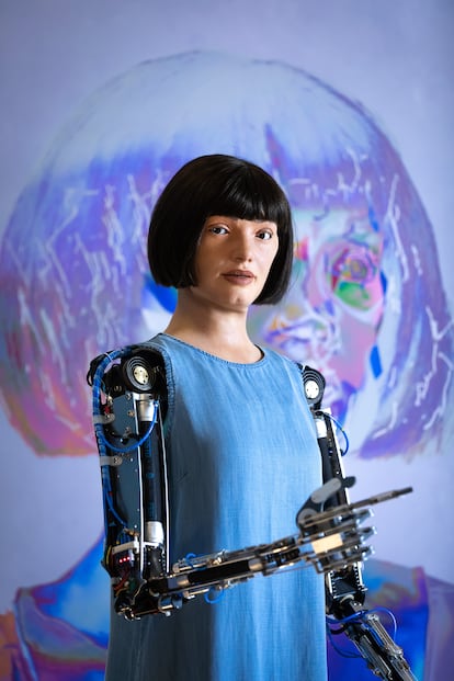 The creative robot Ai-Da, at the Design Museum in London in May 2021.